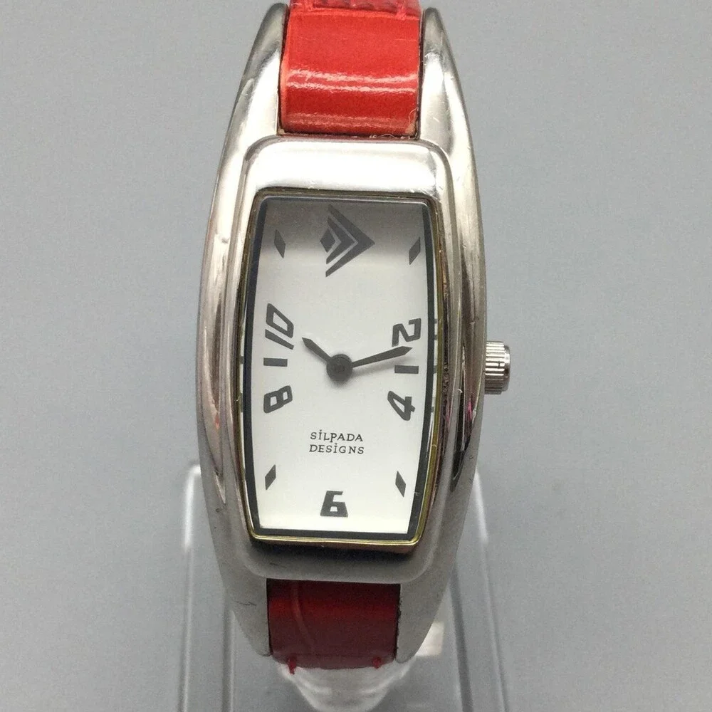 Silpada Designs Womens Watch 21mm White Dial Red Leather Tonneau New Battery